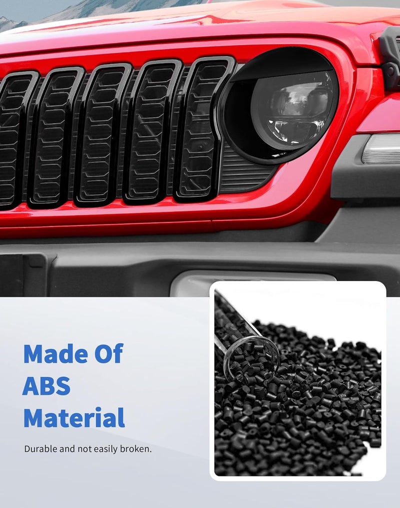 DSWSQ Angry Eyes Headlight Trim Cover & Front Grille Inserts Guard Cover Fit for 2024 + Jeep Wrangler JL Gladiator JT - Image 2